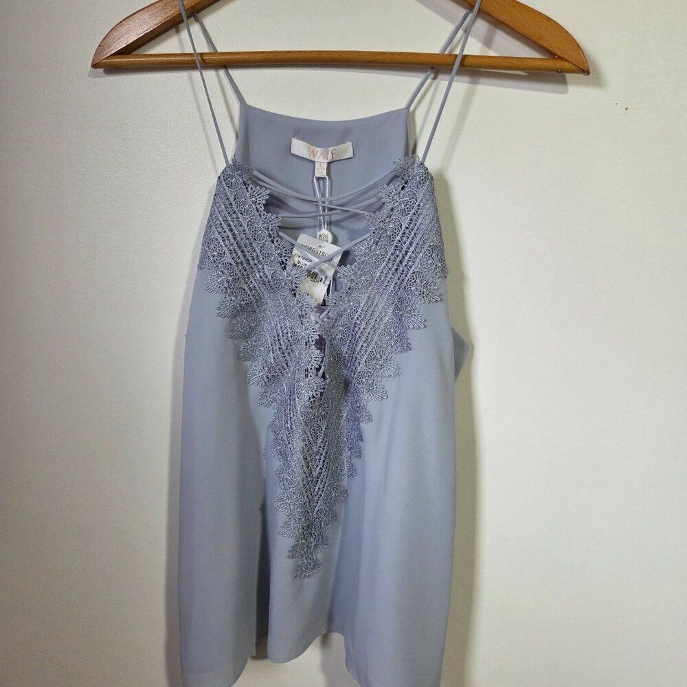 NWT WAYF LACED V NECK POWDERED BLUE TANK TOP SIZE LARGE